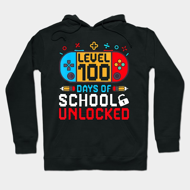 Level 100 Days Of School Unlocked Gamer Boys Funny 100th Day Hoodie by Aleem James